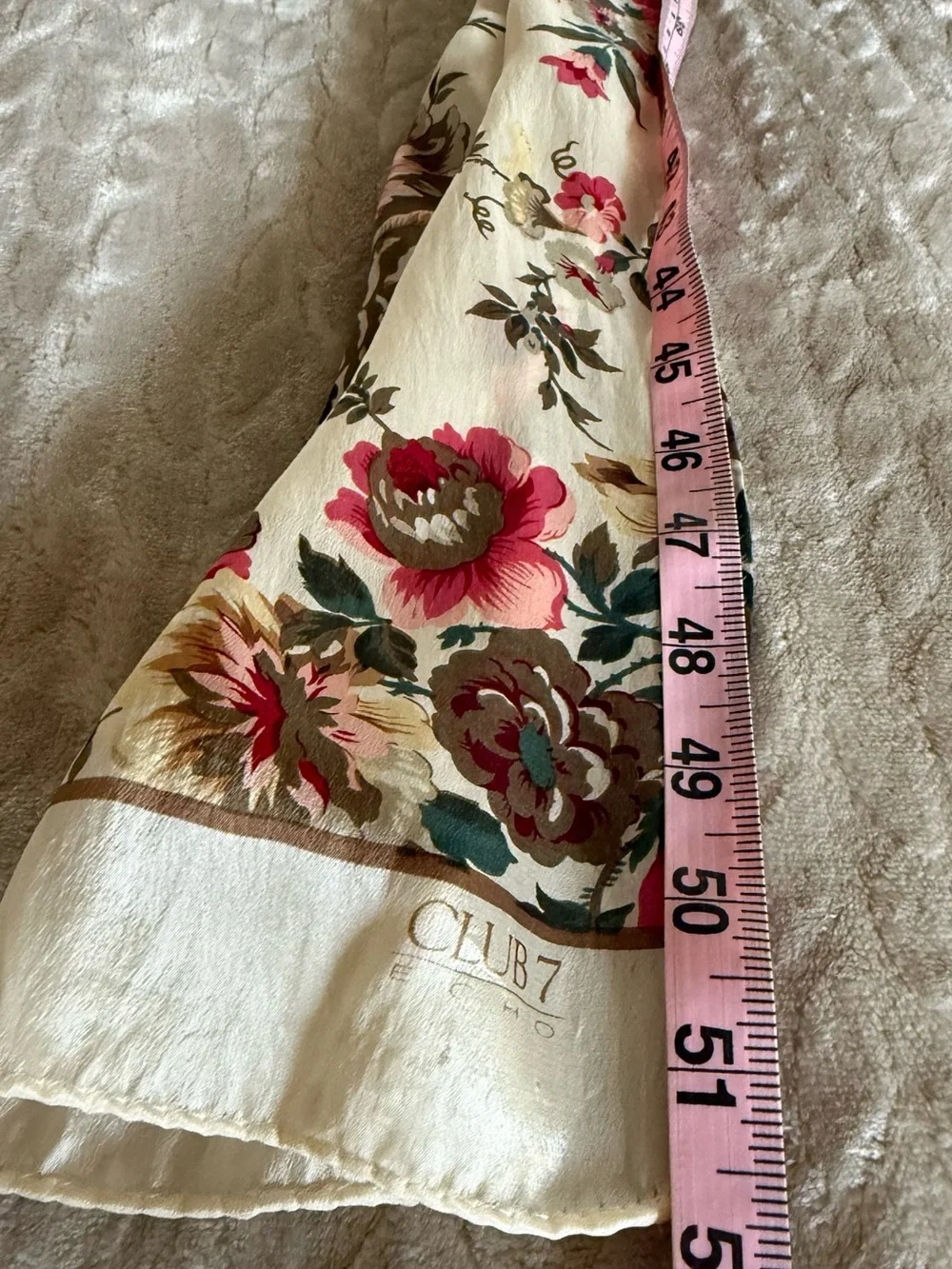 Echo Club 7 Floral 100% Silk Scarf in Cream, Teal, Pink